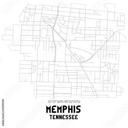 Memphis Tennessee. US street map with black and white lines.