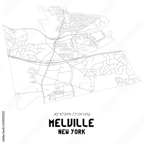 Melville New York. US street map with black and white lines.