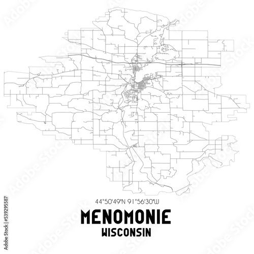 Menomonie Wisconsin. US street map with black and white lines.