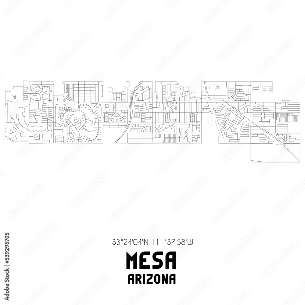 Mesa Arizona. US street map with black and white lines.