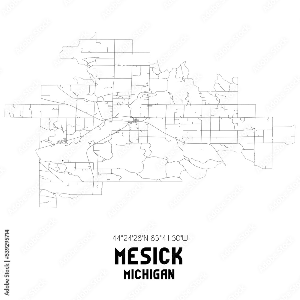 Mesick Michigan. US street map with black and white lines.