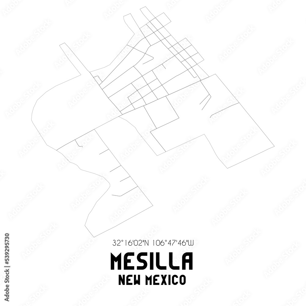 Mesilla New Mexico. US street map with black and white lines. Mesilla New Mexico. US street map with black and white lines.