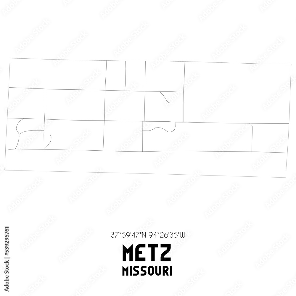 Metz Missouri. US street map with black and white lines. Metz Missouri. US street map with black and white lines.