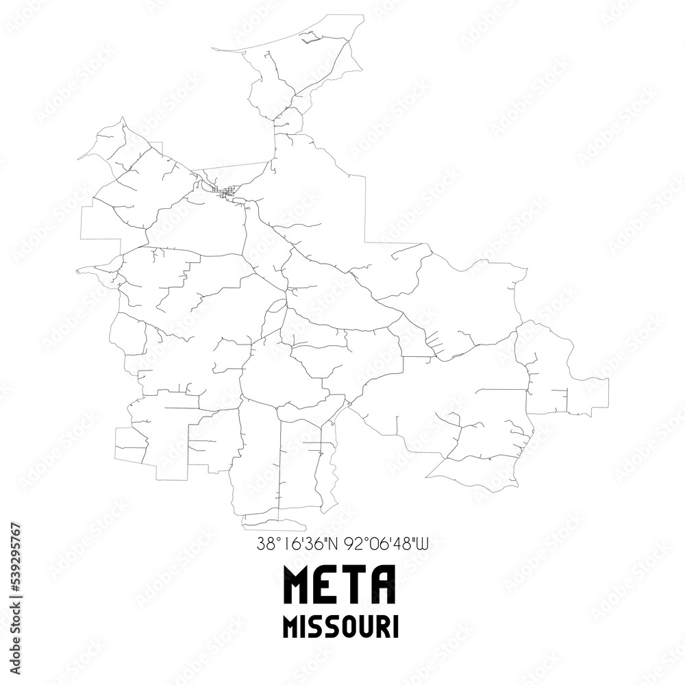 Meta Missouri. US street map with black and white lines.