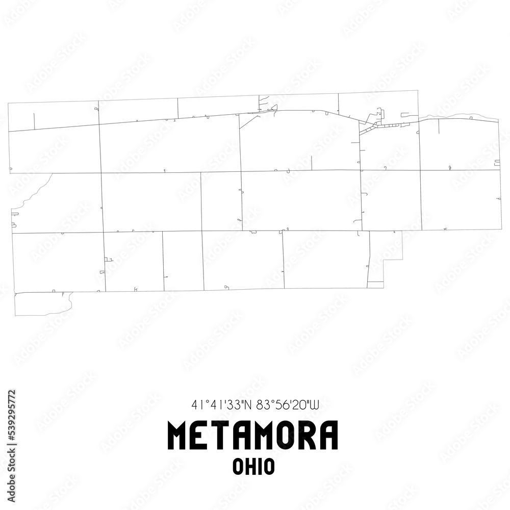 Metamora Ohio. US street map with black and white lines.
