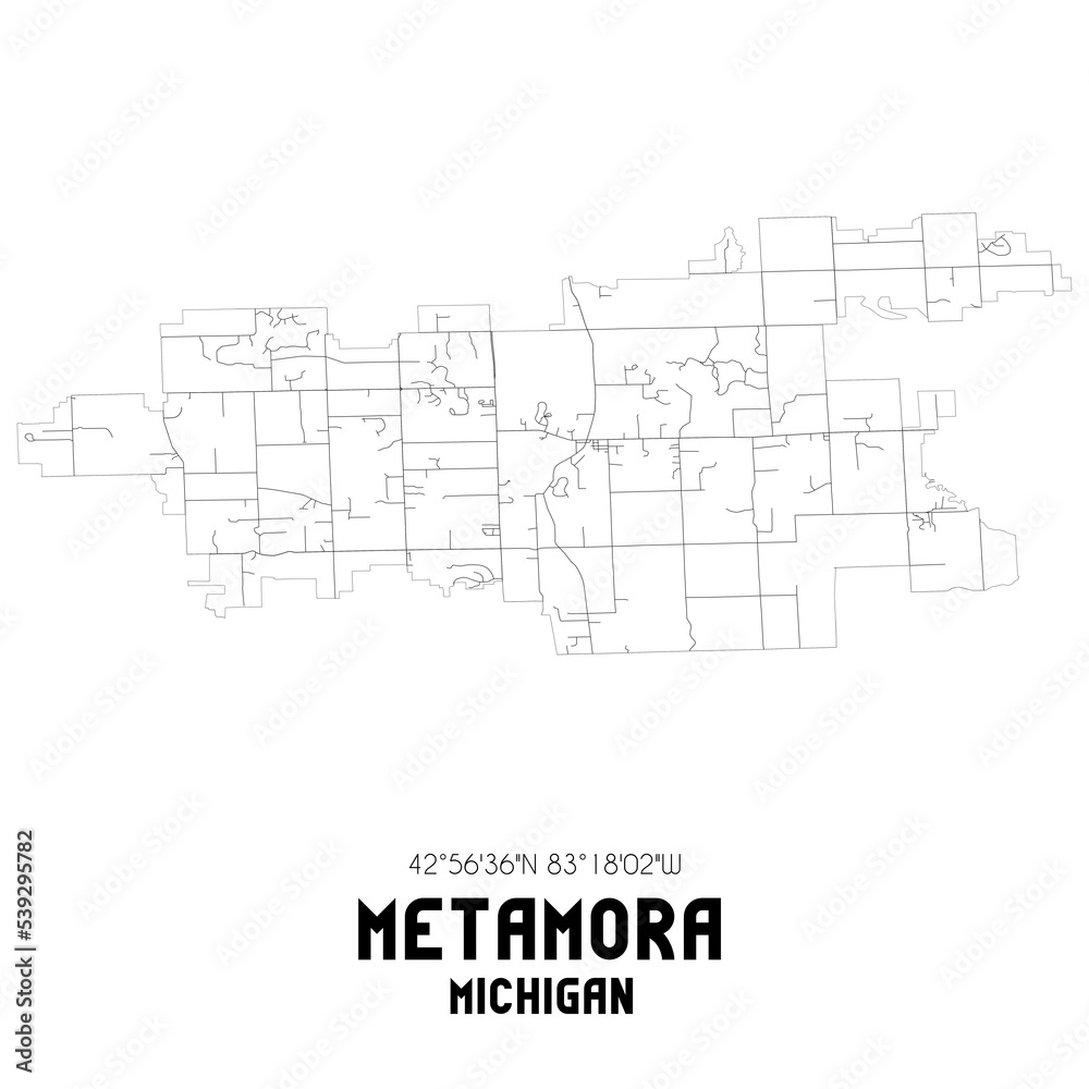 Metamora Michigan. US street map with black and white lines. Metamora Michigan. US street map with black and white lines.