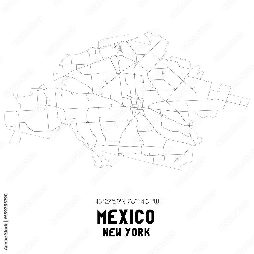 Mexico New York. US street map with black and white lines.