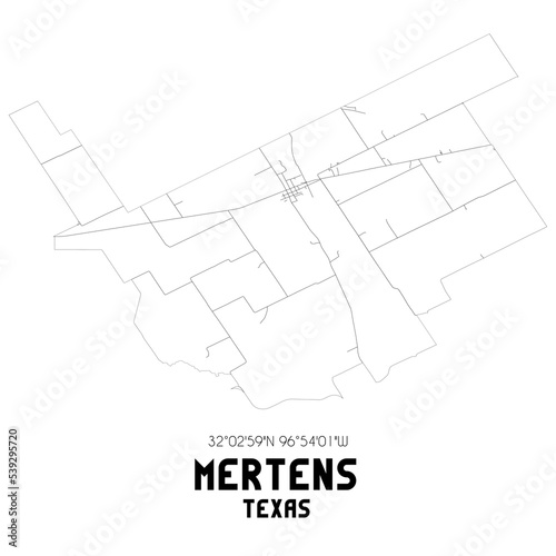 Mertens Texas. US street map with black and white lines.