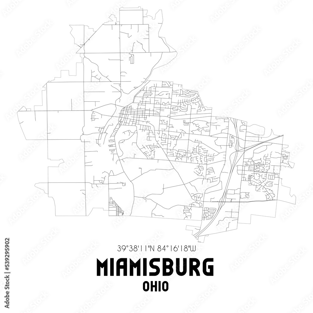 Miamisburg Ohio. US street map with black and white lines.