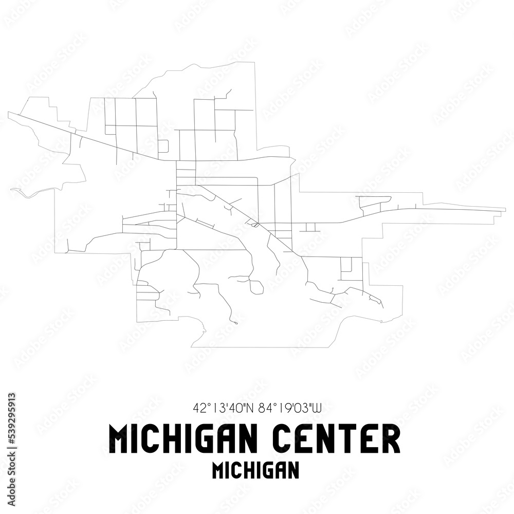 Michigan Center Michigan. US street map with black and white lines.