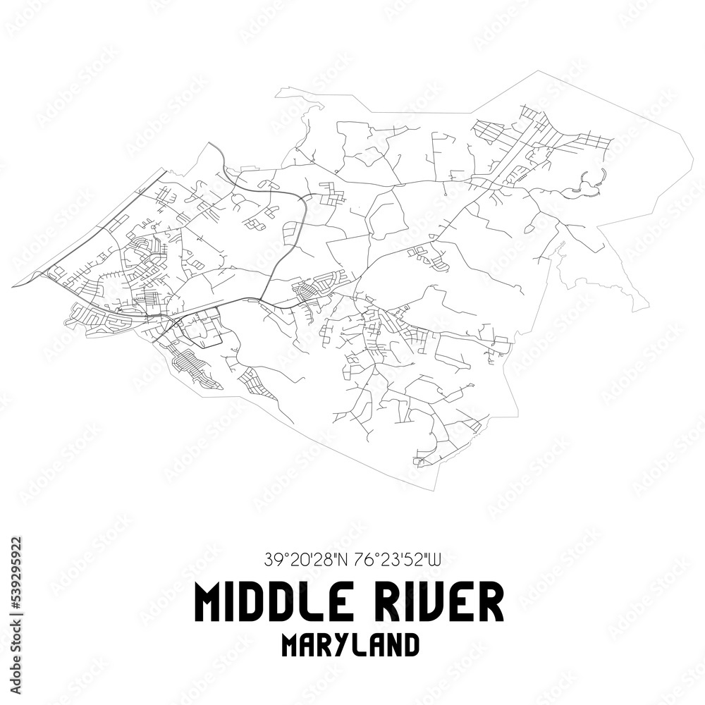 Fototapeta mapa świata dla dzieci Middle River Maryland. US street map