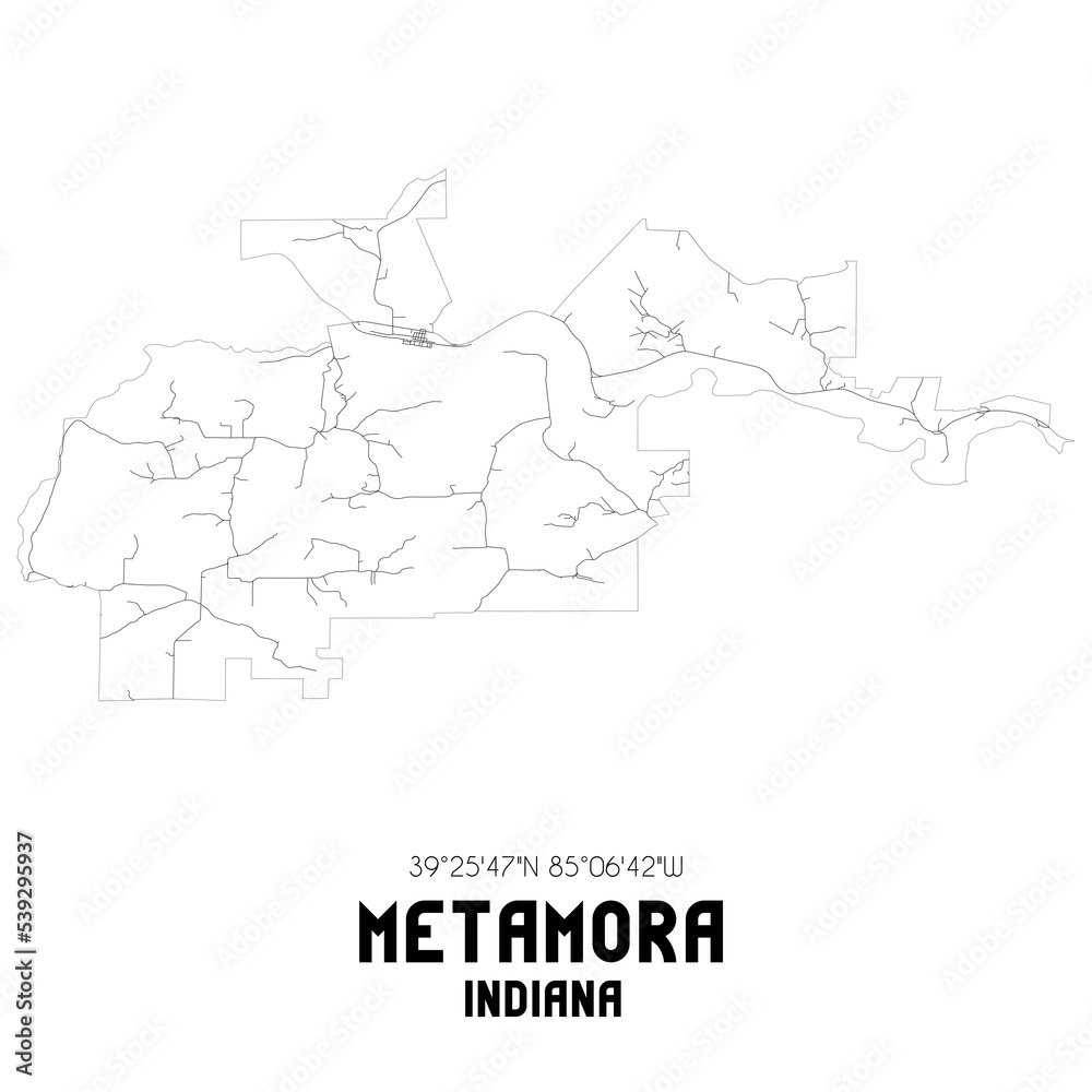 Metamora Indiana. US street map with black and white lines.