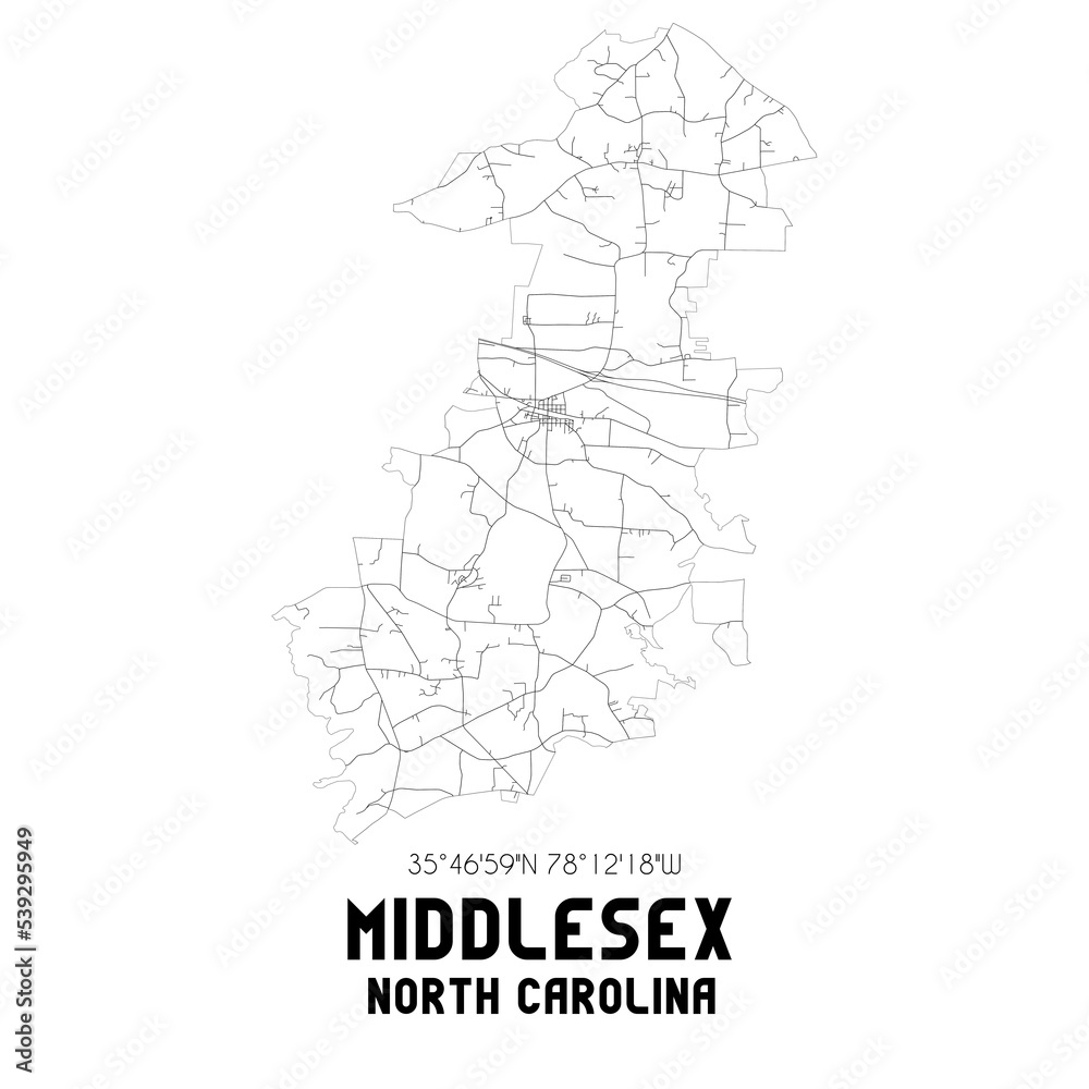 Middlesex North Carolina. US street map with black and white lines. Middlesex North Carolina. US street map with black and white lines.
