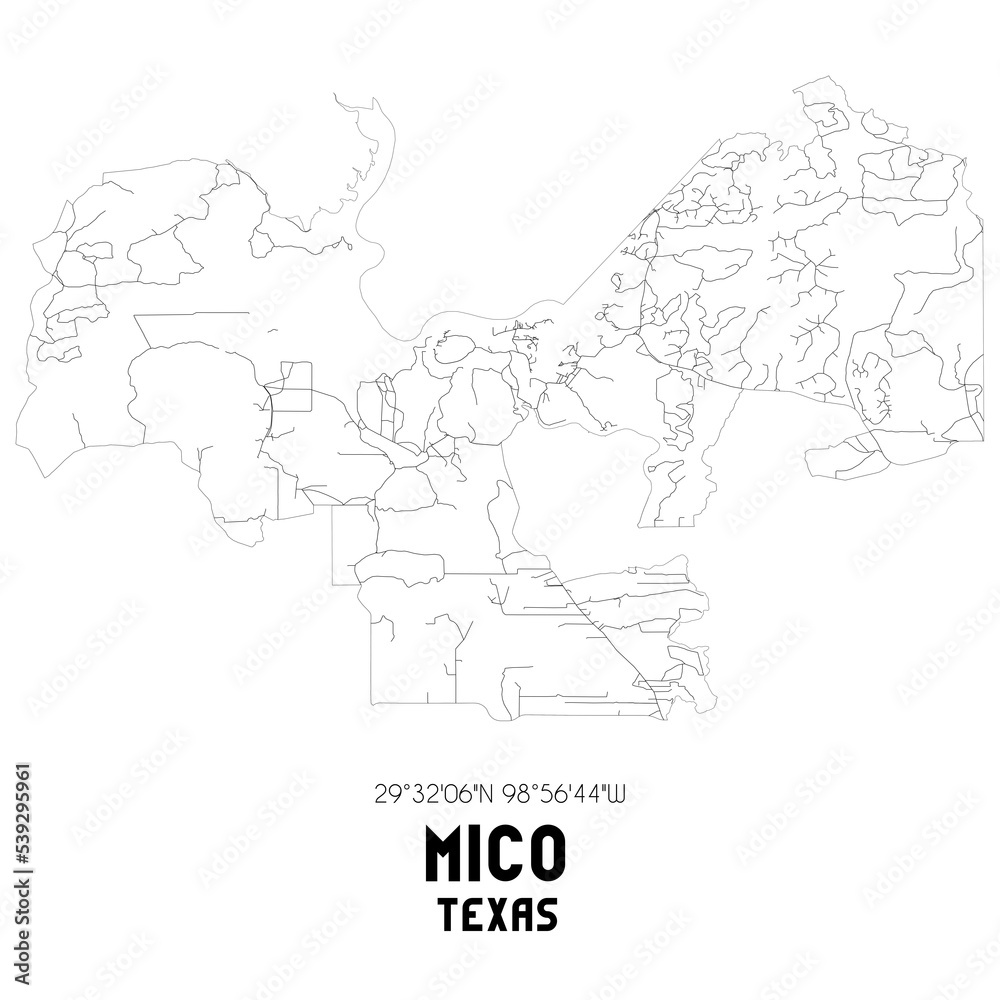 Mico Texas. US street map with black and white lines.