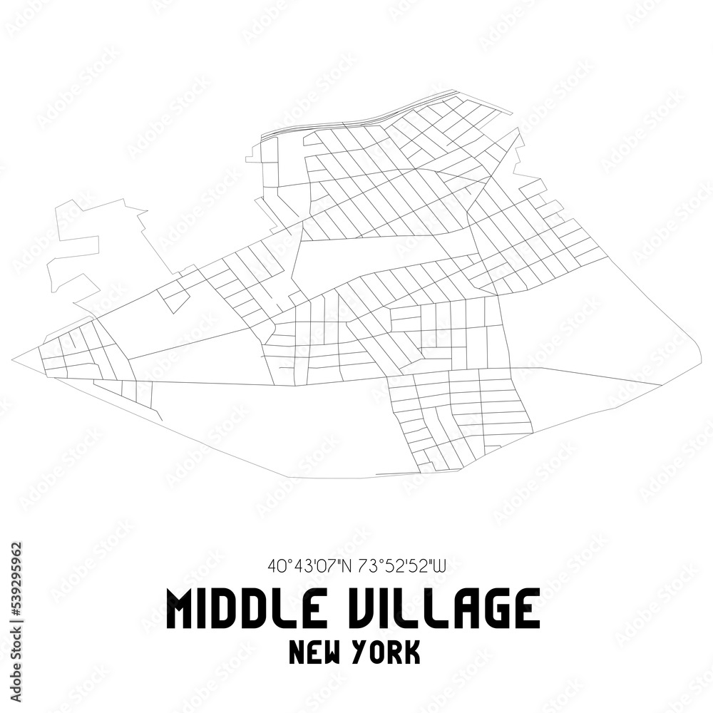 Middle Village New York. US street map with black and white lines.