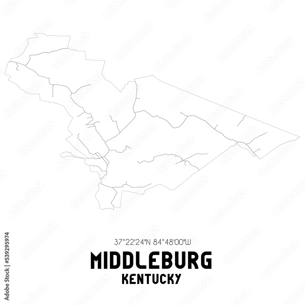 Middleburg Kentucky. US street map with black and white lines. Middleburg Kentucky. US street map with black and white lines.