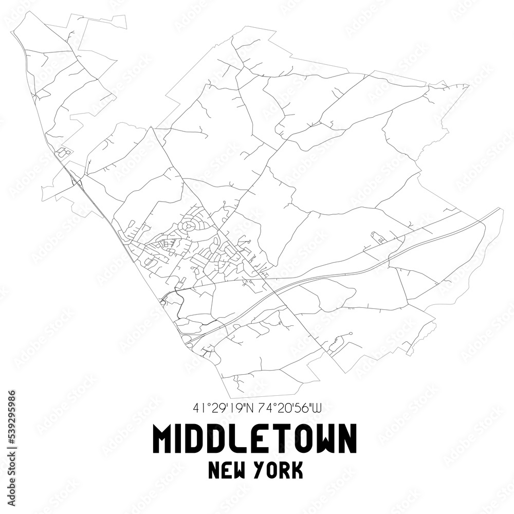 Fototapeta premium Middletown New York. US street map with black and white lines.