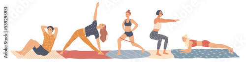 People at home are exercising. Workout, training