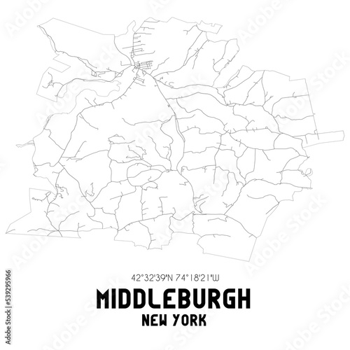 Middleburgh New York. US street map with black and white lines.