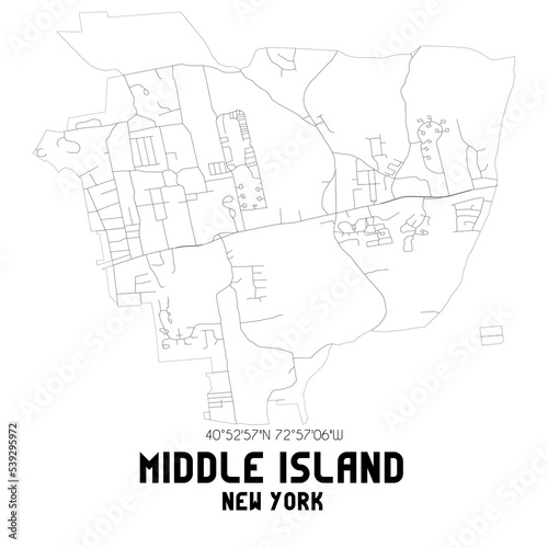 Middle Island New York. US street map with black and white lines. photo