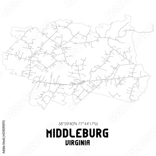 Middleburg Virginia. US street map with black and white lines. photo