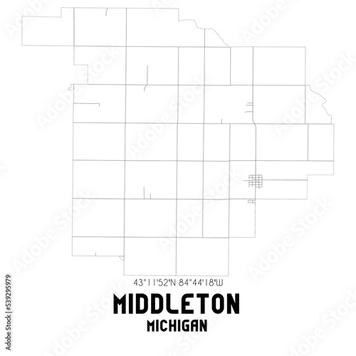 Middleton Michigan. US street map with black and white lines.