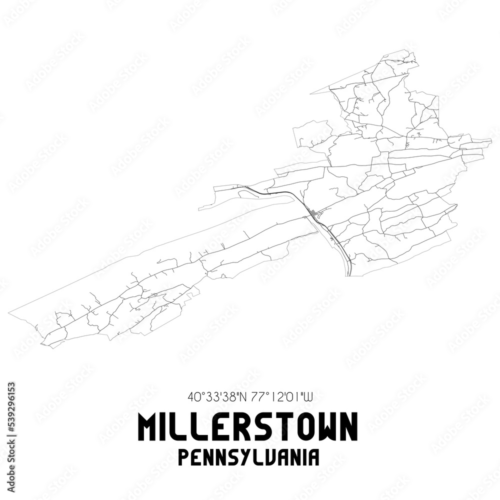 Millerstown Pennsylvania. US street map with black and white lines.