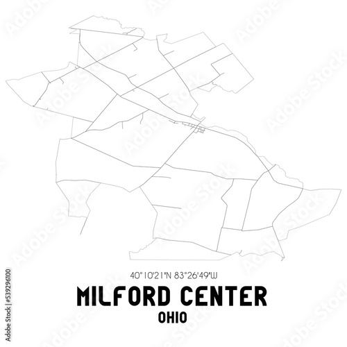 Milford Center Ohio. US street map with black and white lines.