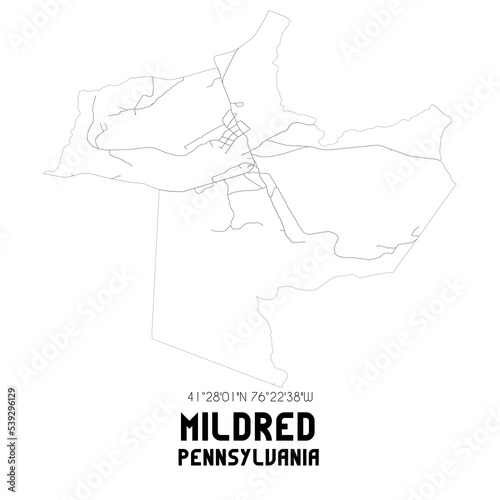 Mildred Pennsylvania. US street map with black and white lines. photo