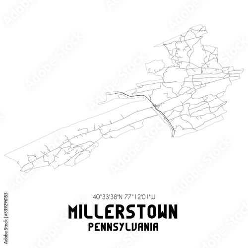 Millerstown Pennsylvania. US street map with black and white lines.