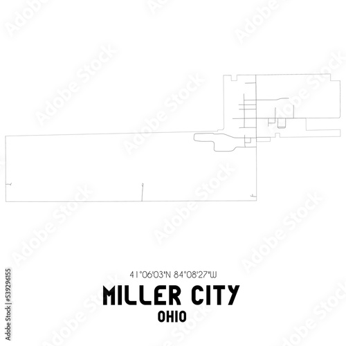 Miller City Ohio. US street map with black and white lines.