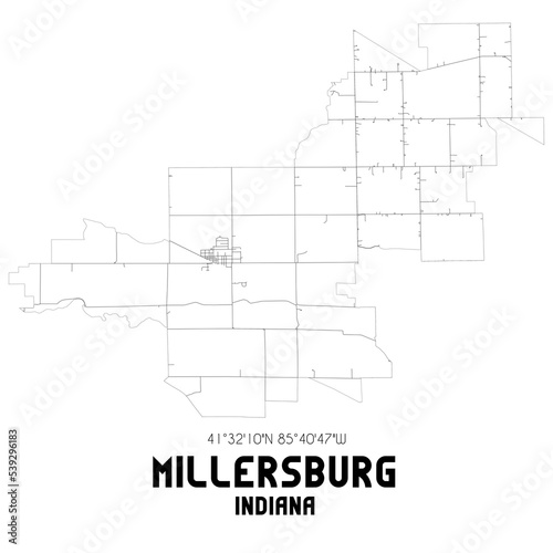 Millersburg Indiana. US street map with black and white lines. photo