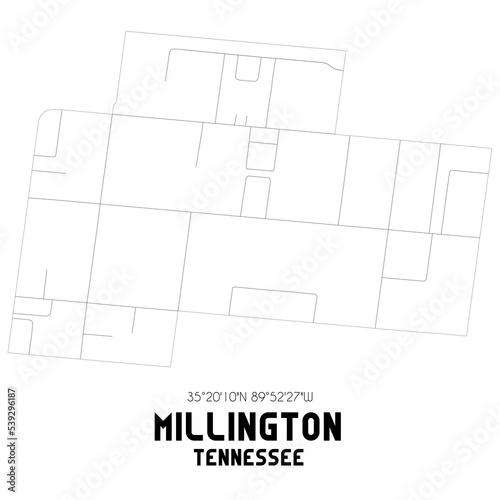 Millington Tennessee. US street map with black and white lines. photo
