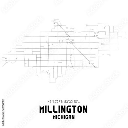 Millington Michigan. US street map with black and white lines. photo