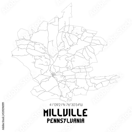 Millville Pennsylvania. US street map with black and white lines.