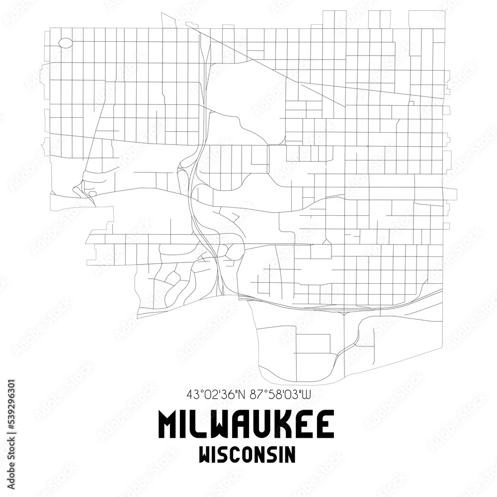 Milwaukee Wisconsin. US street map with black and white lines.