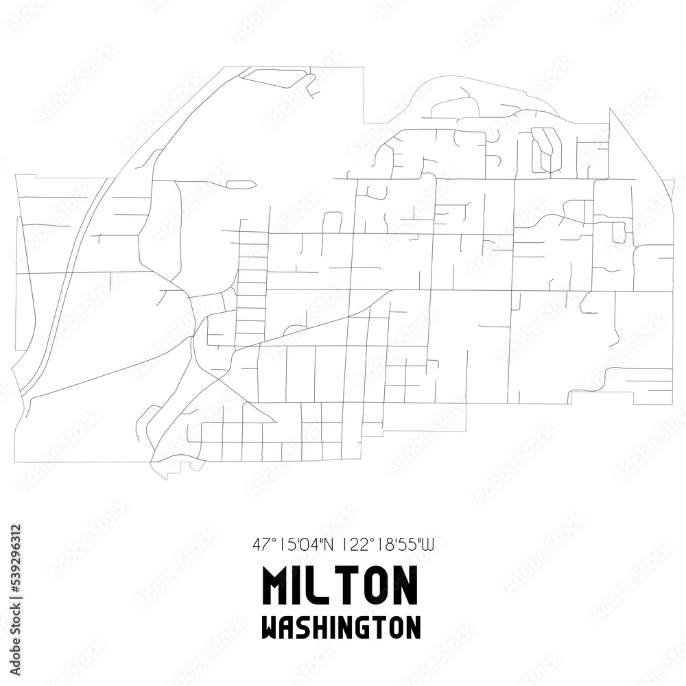Milton Washington. US street map with black and white lines.