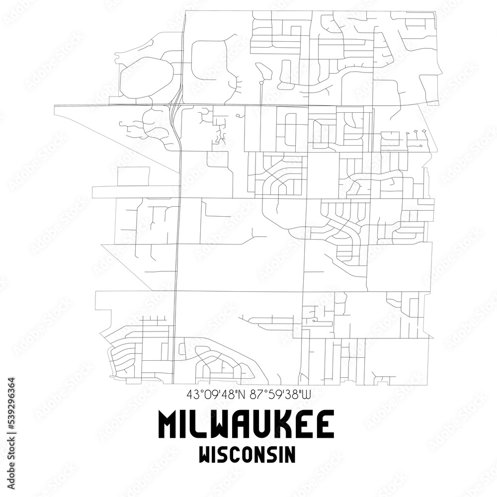 Milwaukee Wisconsin. US street map with black and white lines.