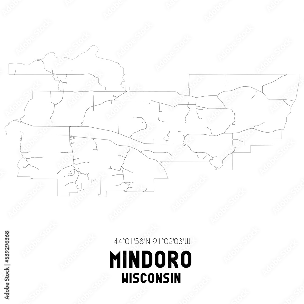 Mindoro Wisconsin. US street map with black and white lines.