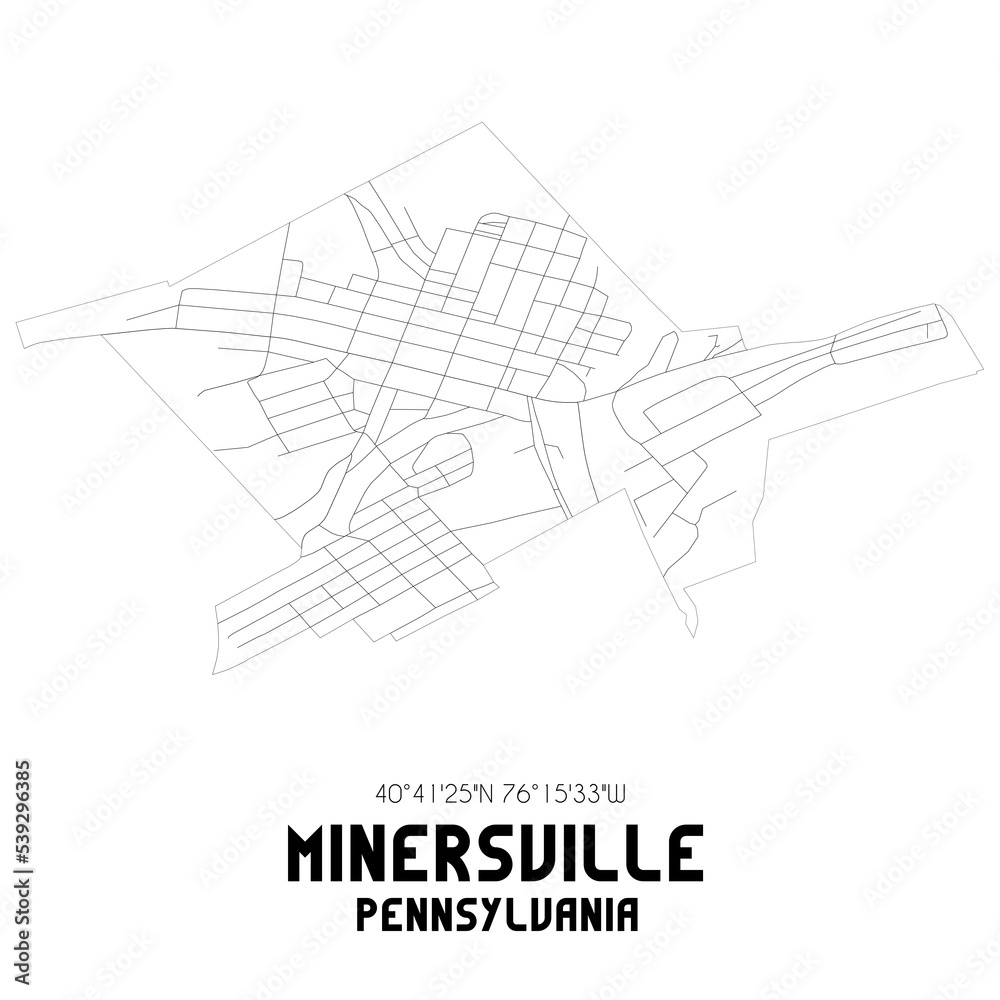 Minersville Pennsylvania. US street map with black and white lines. Minersville Pennsylvania. US street map with black and white lines.