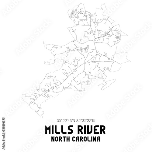 Mills River North Carolina. US street map with black and white lines.