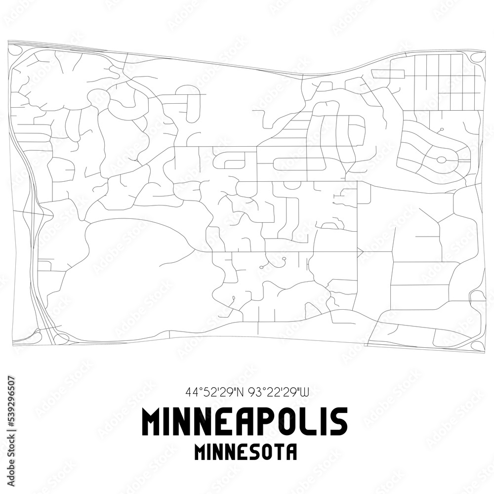 Minneapolis Minnesota. US street map with black and white lines.