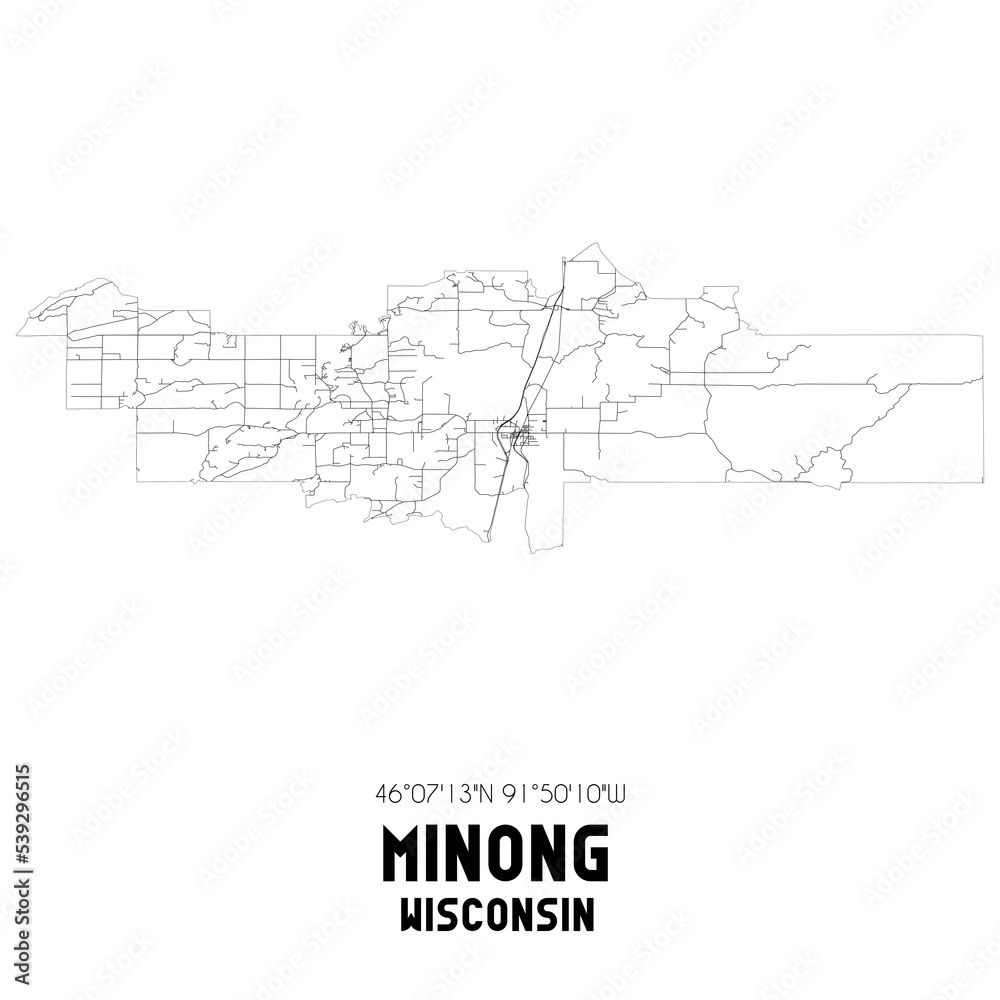 Minong Wisconsin. US street map with black and white lines.