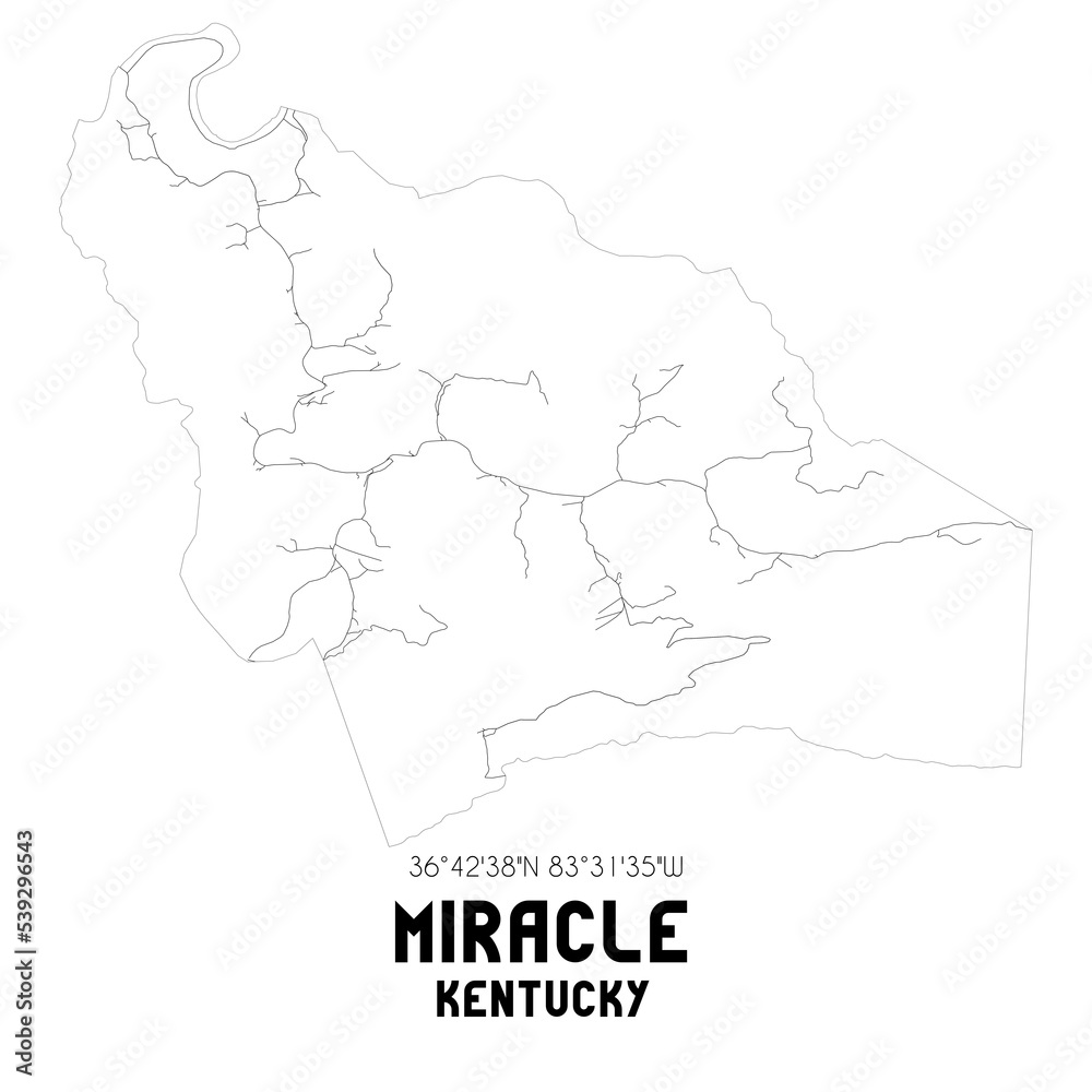 Miracle Kentucky. US street map with black and white lines.