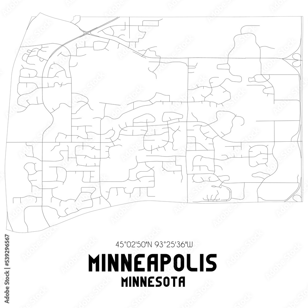 Minneapolis Minnesota. US street map with black and white lines.