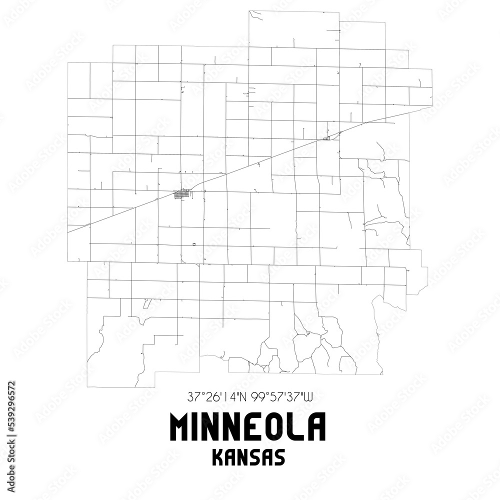 Minneola Kansas. US street map with black and white lines.