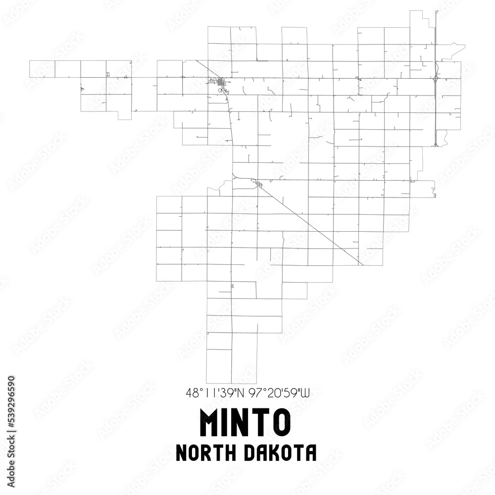 Minto North Dakota. US street map with black and white lines.