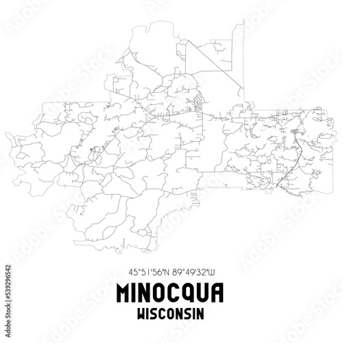 Minocqua Wisconsin. US street map with black and white lines.