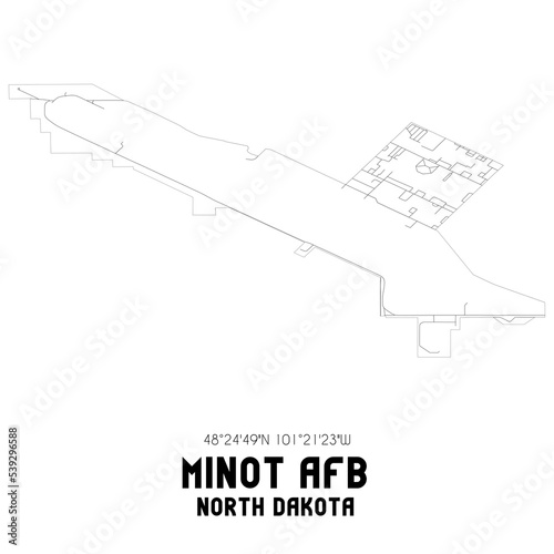 Minot Afb North Dakota. US street map with black and white lines.