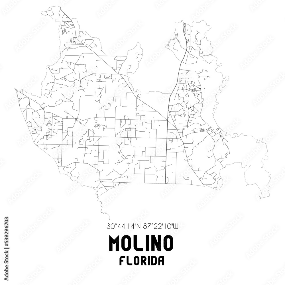 Molino Florida. US street map with black and white lines. Molino Florida. US street map with black and white lines.
